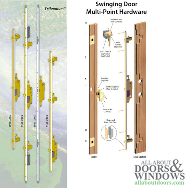 Trilennium 3070 Series Multipoint Lock for 8 Foot Doors Right Hand In Swing No Strike Plates - Trilennium 3070 Series Multipoint Lock for 8 Foot Doors Right Hand In Swing No Strike Plates
