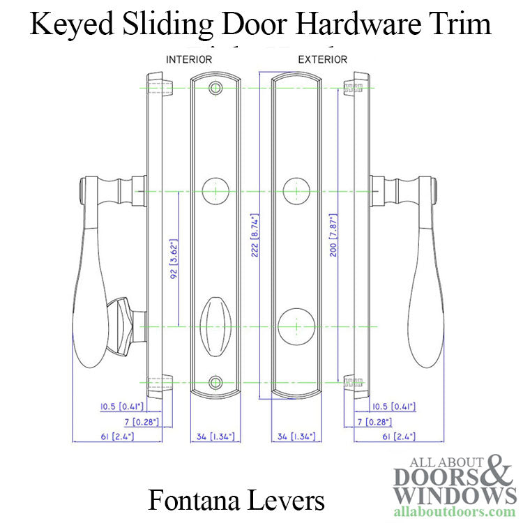 Fontana Style Keyed Entry Sliding Door Handle Set Right Hand - Fontana Style Keyed Entry Sliding Door Handle Set Right Hand