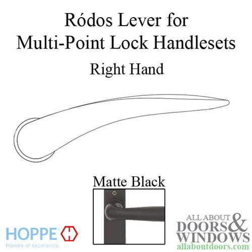 Ródos Lever Handle for Right Handed Multipoint Lock Handlesets - Matte Black - Ródos Lever Handle for Right Handed Multipoint Lock Handlesets - Matte Black