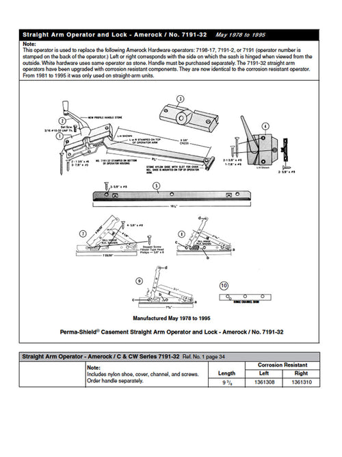 Andersen Window Straight Arm Operator Right Hand with 8-3/8 Inch Arm Length in Stone Color For Windows From 1974-1995 - Andersen Window Straight Arm Operator Right Hand with 8-3/8 Inch Arm Length in Stone Color For Windows From 1974-1995