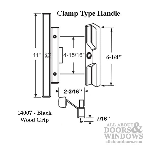 Handle Set for Imperial Sliding Patio Door, 4-15/16 Screw Holes,  Clamp Type - Black - Handle Set for Imperial Sliding Patio Door, 4-15/16 Screw Holes,  Clamp Type - Black