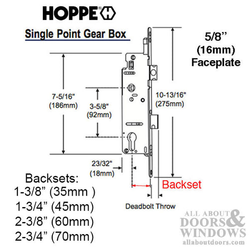 Hoppe Mortise Lock with 1 Inch Deadbolt, 60/92 SPL, Rotation Limiter - Hoppe Mortise Lock with 1 Inch Deadbolt, 60/92 SPL, Rotation Limiter