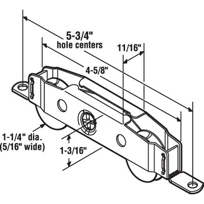 Door Roller For Sliding Patio Door, Two Wheel Roller, 1.25