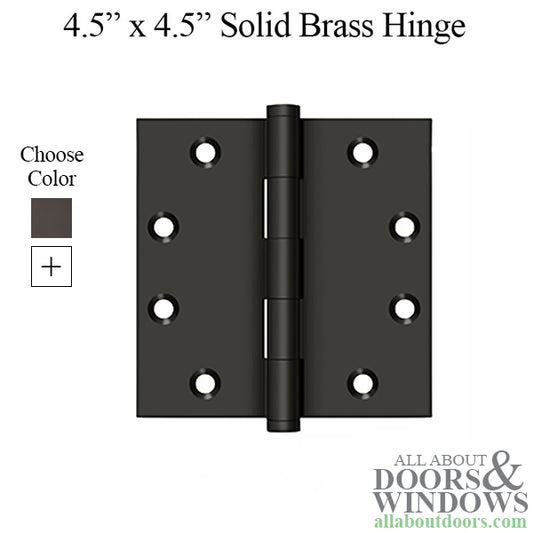 4.5" x 4.5" Solid Brass Hinges, Square, 4 Ball Bearings - Choose Color