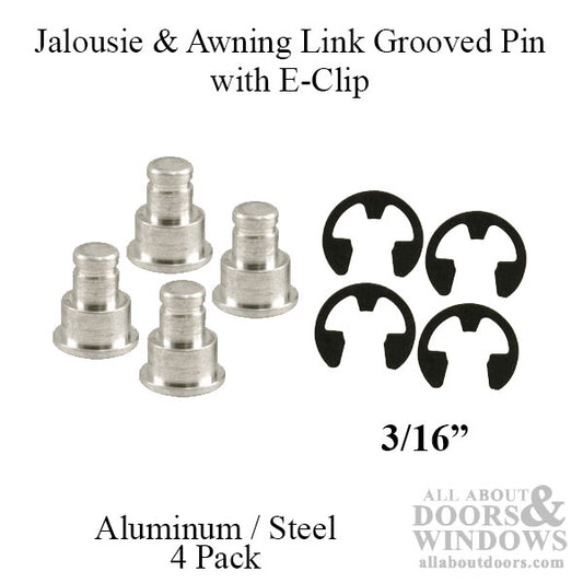 Jalousie and Awning Window Link Groove Pin & E-Clip Pack, 3/16" - Aluminum / Steel