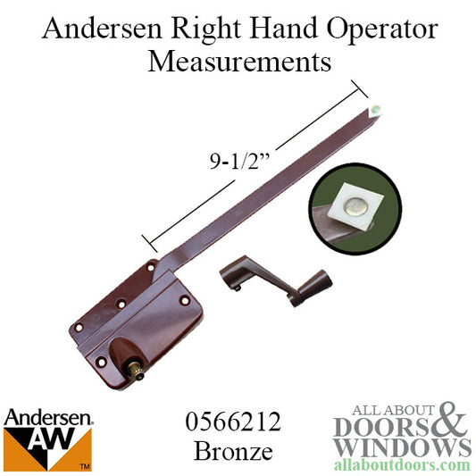 Andersen 7073B Operator w/ Handle 9-1/2 Inch Arm Square Shoe, RH - Bronze