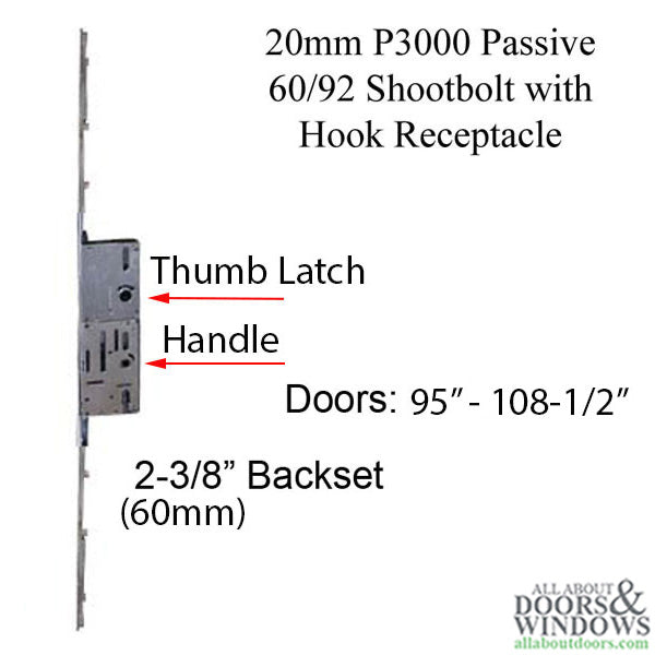 Amesbury 2-Point Multi-Point Lock P3000 Passive Shootbolt with Hook Receptacle 60mm Backset - Amesbury 2-Point Multi-Point Lock P3000 Passive Shootbolt with Hook Receptacle 60mm Backset