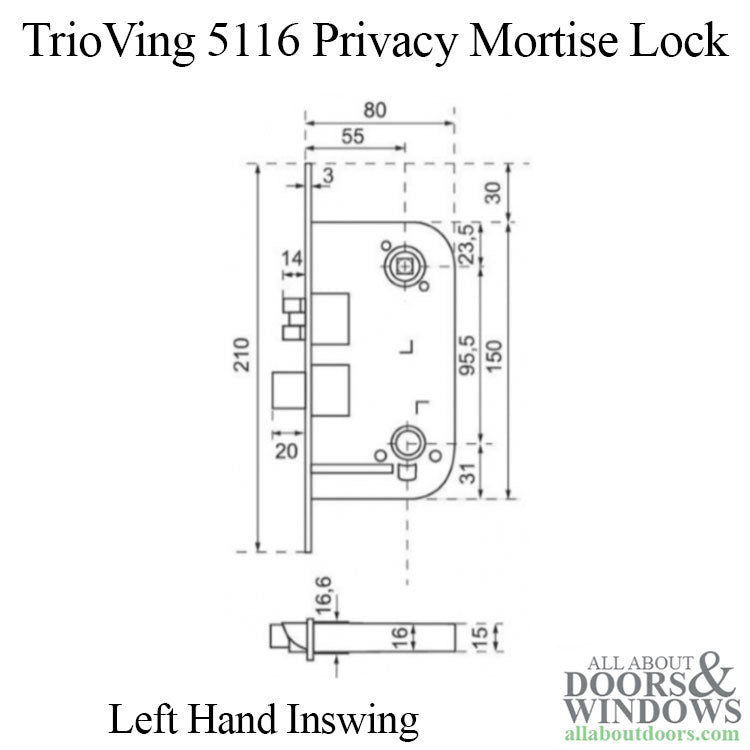 TrioVing 5116 Privacy Mortise Lock Left Hand Inswing - TrioVing 5116 Privacy Mortise Lock Left Hand Inswing