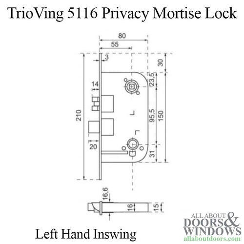 TrioVing 5116 Privacy Mortise Lock Left Hand Inswing - TrioVing 5116 Privacy Mortise Lock Left Hand Inswing