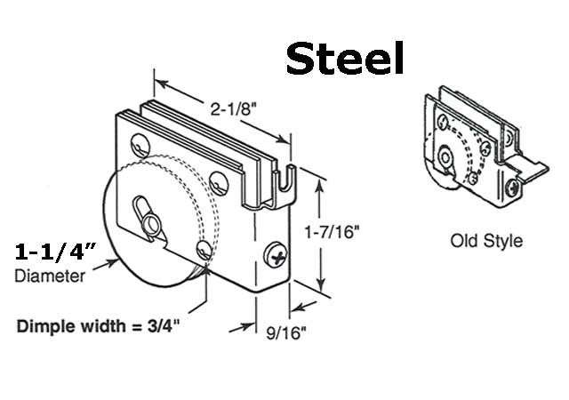 1-1/4 inch Wheel, Steel Ball Bearing Roller Assembly, Sliding Patio Door - 1-1/4 inch Wheel, Steel Ball Bearing Roller Assembly, Sliding Patio Door