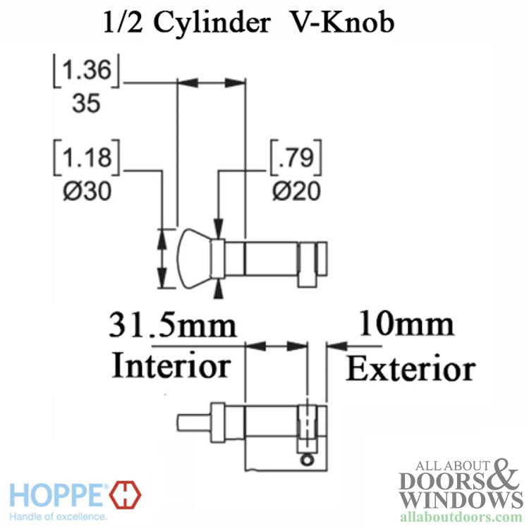 Hoppe 40/10 V-Knob Half Profile Euro Cylinder - Choose Color - Hoppe 40/10 V-Knob Half Profile Euro Cylinder - Choose Color