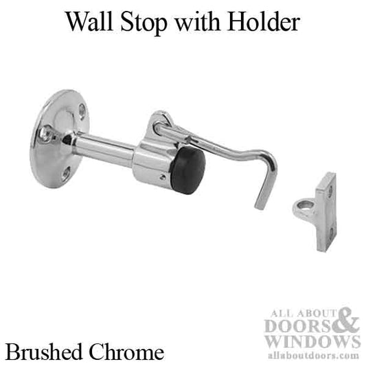 Wall Stop with Holder, 3-1/4" Reach, Brushed / Satin Chrome