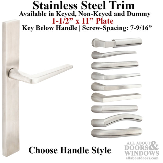 Multipoint Trim, 1-1/2 x 11 inch, American Cylinder Stainless Steel Handleset, Choose Options