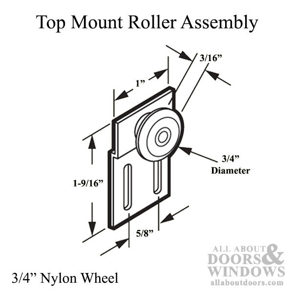 Top Mount Roller Assembly with 3/4 Inch Nylon Wheel for Sliding Screen Door - Top Mount Roller Assembly with 3/4 Inch Nylon Wheel for Sliding Screen Door