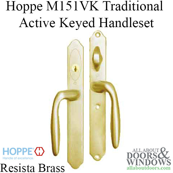 Hoppe HLS 9000 Sliding Door Handle Set with Verona Lever Active Keyed Resista Brass - Hoppe HLS 9000 Sliding Door Handle Set with Verona Lever Active Keyed Resista Brass
