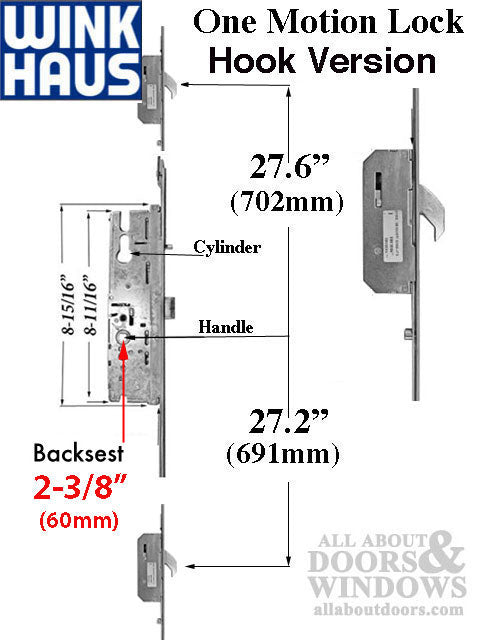 20mm Winkhaus OML, 6092 Key Above Handle, 2 Hook Version - Discontinued