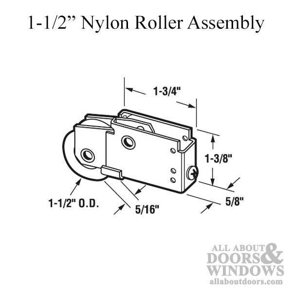 Roller Assembly, Mirror Sliding Door 1-1/2  Nylon Wheel - Roller Assembly, Mirror Sliding Door 1-1/2  Nylon Wheel