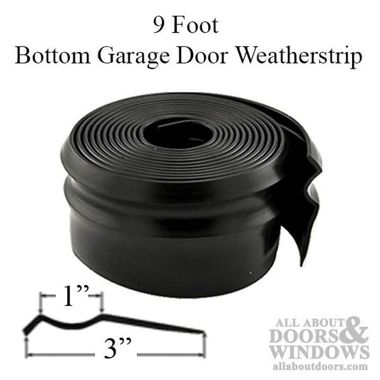 9 Foot Bottom Door Seal Weatherstrip for Garage Door - Black
