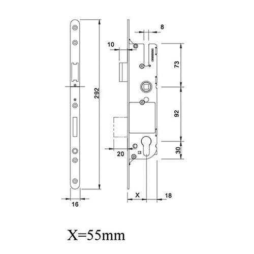 G-U Monolock 55/92 Euro Single Point Mortise Lock (SPL) - Stainless Steel - G-U Monolock 55/92 Euro Single Point Mortise Lock (SPL) - Stainless Steel