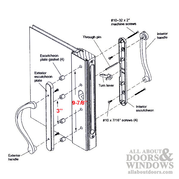 MARVIN Traditional Active  Non-Keyed Narrow Style Center Thumb  Sliding Door Trimset - PVD Satin Nickel - MARVIN Traditional Active  Non-Keyed Narrow Style Center Thumb  Sliding Door Trimset - PVD Satin Nickel