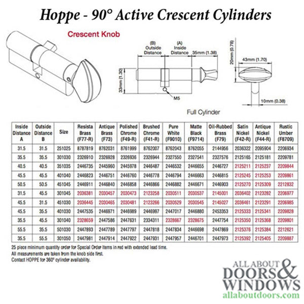 31.5/31.5  HOPPE Non Logo 90° Keyed Profile Cylinder Lock, Solid Brass - 31.5/31.5  HOPPE Non Logo 90° Keyed Profile Cylinder Lock, Solid Brass