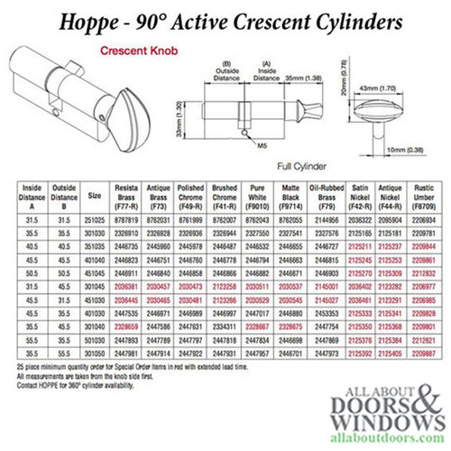 31.5/31.5  HOPPE Non Logo 90° Keyed Profile Cylinder Lock, Solid Brass - 31.5/31.5  HOPPE Non Logo 90° Keyed Profile Cylinder Lock, Solid Brass