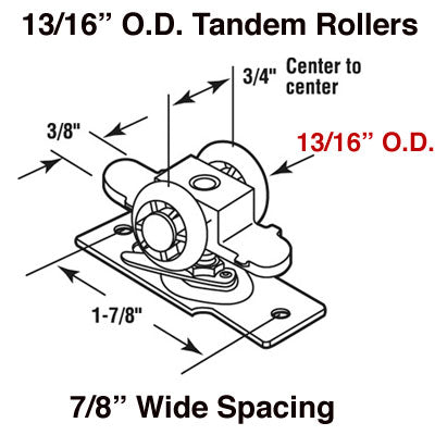 Closet Door Tandem Roller Assembly with Bracket 0.8125 Inch Wheel Diameter - Closet Door Tandem Roller Assembly with Bracket 0.8125 Inch Wheel Diameter