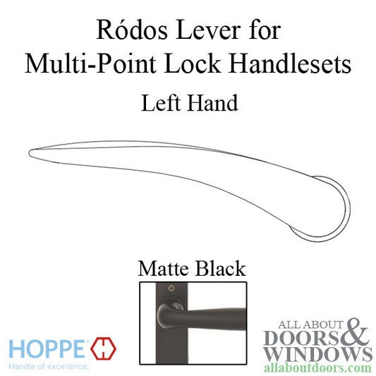 Ródos Lever Handle for Left Handed Multipoint Lock Handlesets - Matte Black