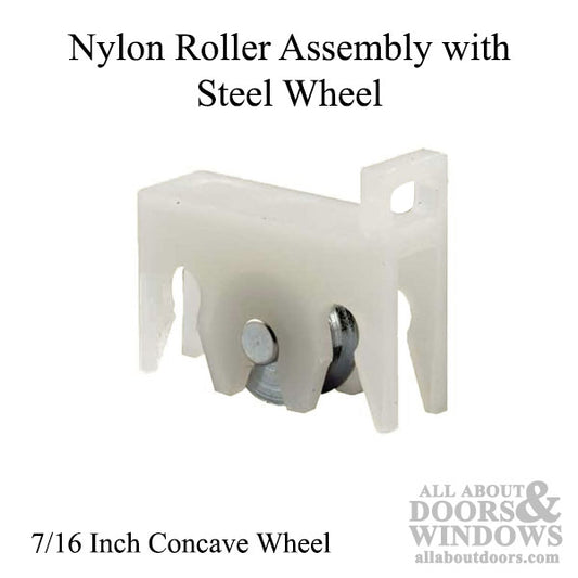 Nylon Roller Assembly with 7/16 Inch Concave Steel Wheel for Sliding Windows