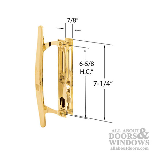 Sliding Door Handle Set, Flush Mount, Keyed, 6-5/8 inch hole center, Brass Plated - Sliding Door Handle Set, Flush Mount, Keyed, 6-5/8 inch hole center, Brass Plated