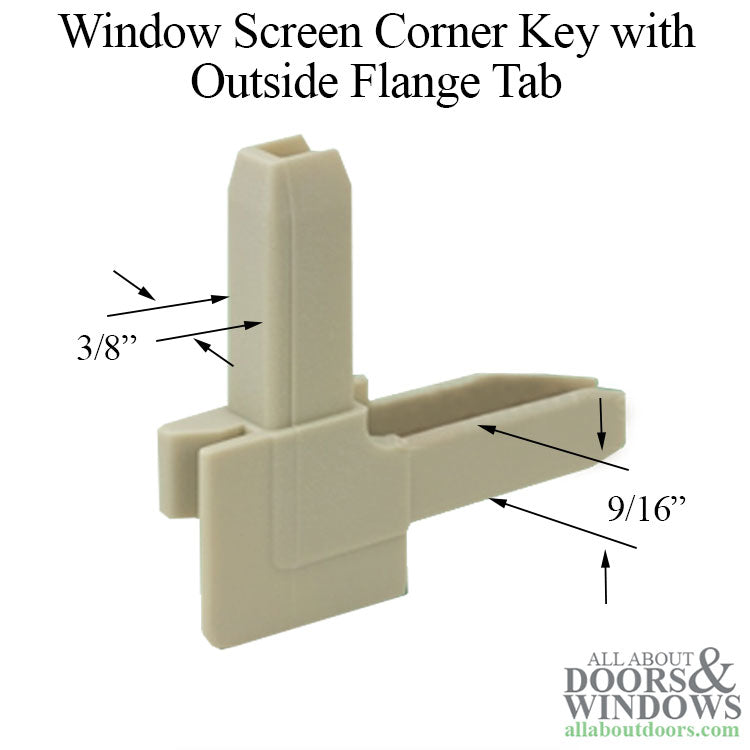 Window Screen Corner Key with Outside Flange Tab, Plastic, Left Hand - Tan - Window Screen Corner Key with Outside Flange Tab, Plastic, Left Hand - Tan