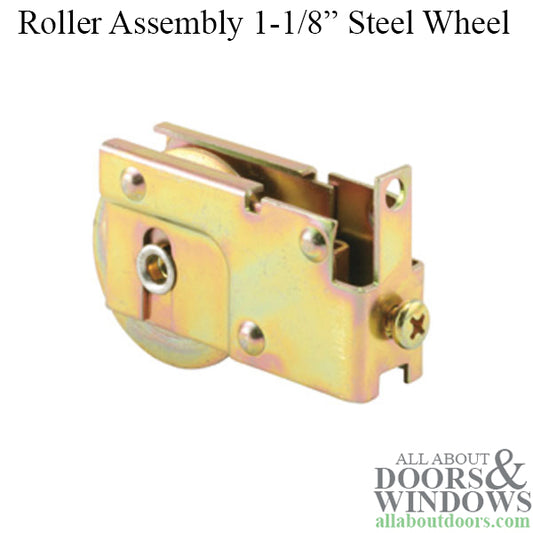 Sliding Door Roller Single Steel Ball Bearing Roller E-Tab Style Housing Adjustable Backing 1.125 Inch Steel Wheel