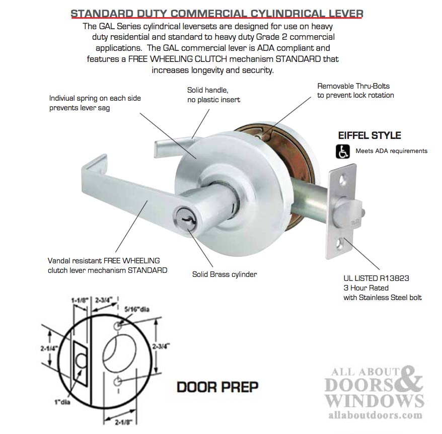 Privacy Lever Lock, 2-3/4bs,  Commercial Grade 2 - Choose Color - Privacy Lever Lock, 2-3/4bs,  Commercial Grade 2 - Choose Color