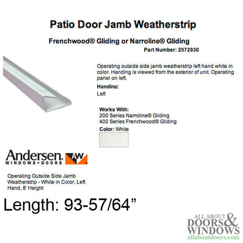 Andersen Side Jamb Weatherstrip, Left Hand - White - Andersen Side Jamb Weatherstrip, Left Hand - White