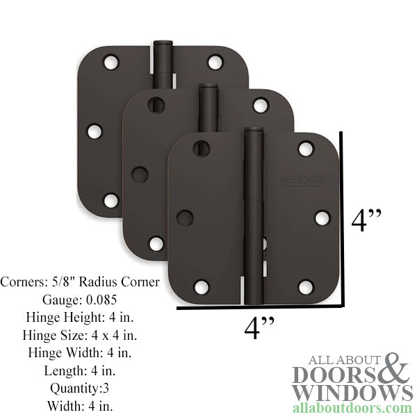 Schlage Mortise Hinges 5/8 Radius Plain Bearing 3 Pack - Schlage Mortise Hinges 5/8 Radius Plain Bearing 3 Pack