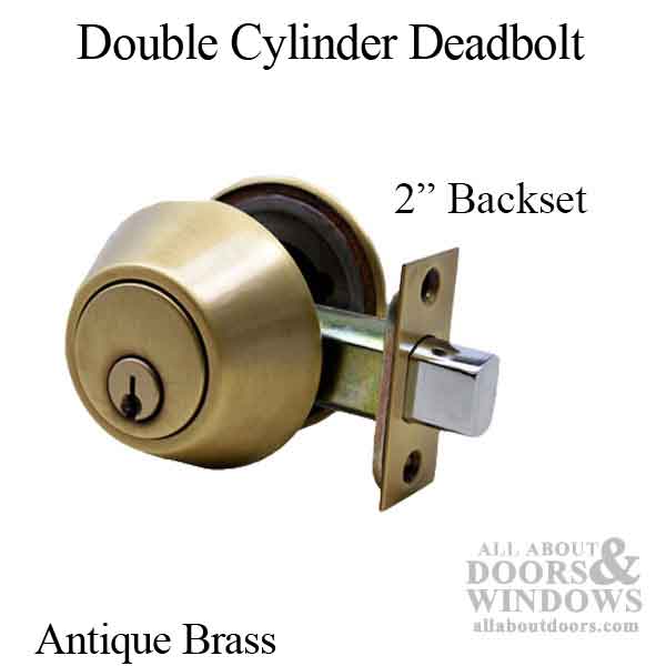 Deadbolt, 2 inch backset, Double Cylinder - Antique Brass - Deadbolt, 2 inch backset, Double Cylinder - Antique Brass