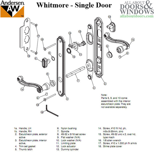 Hardware Kit, Single Door, Whitmore, Active Door - Bright Brass - Hardware Kit, Single Door, Whitmore, Active Door - Bright Brass