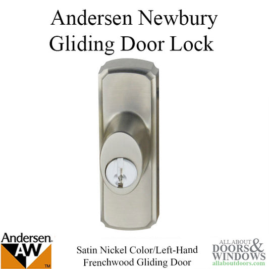 Andersen Gliding Door Lock - Newbury Outside Keylock with Housing - Schlage Keyway - Satin Nickel Finish - Left-Handed