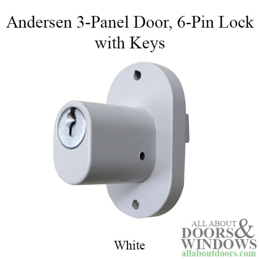 Andersen Exterior 3-Panel Patio Door Lock with Keys, 6 Pin Schlage - White