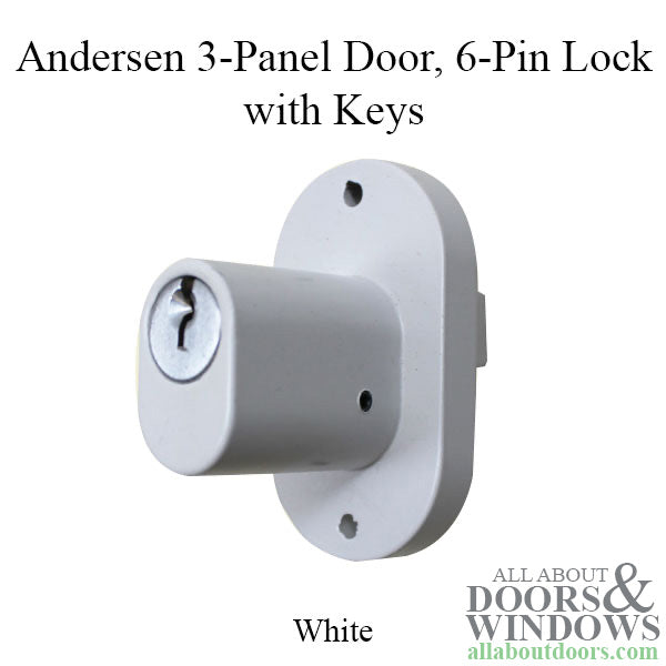 Andersen Exterior 3-Panel Patio Door Lock with Keys, 6 Pin Schlage - White - Andersen Exterior 3-Panel Patio Door Lock with Keys, 6 Pin Schlage - White