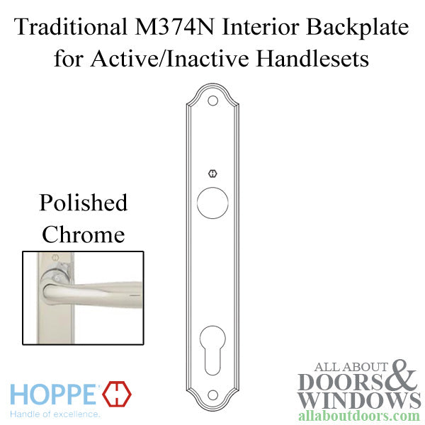 HOPPE Traditional Interior Backplate M374N for Active/Inactive Handlesets - Polished Chrome - HOPPE Traditional Interior Backplate M374N for Active/Inactive Handlesets - Polished Chrome