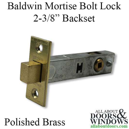 Baldwin Mortise Bolt Lock, 2-3/8", Less Turn Piece - Polished Brass