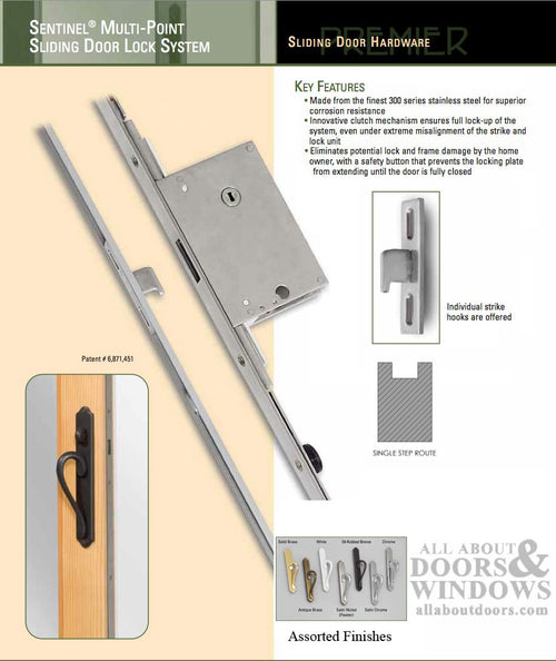 Sentinel Multipoint Sliding Door Lock 3 hooks - 45 mm - Stainless Steel - Sentinel Multipoint Sliding Door Lock 3 hooks - 45 mm - Stainless Steel