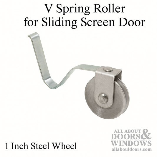 V Spring Tension Roller Assembly with 1 Inch Steel Wheel – Sliding Screen Door