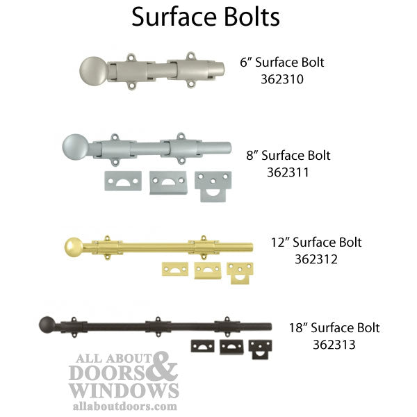 18'' Surface Bolt, Heavy Duty, Solid Brass - Choose Finish - 18'' Surface Bolt, Heavy Duty, Solid Brass - Choose Finish