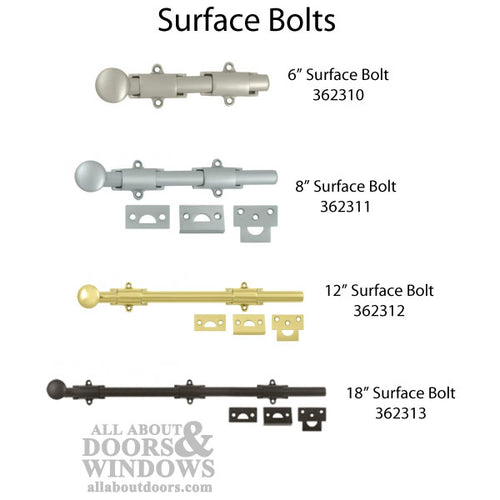 18'' Surface Bolt, Heavy Duty, Solid Brass - Choose Finish - 18'' Surface Bolt, Heavy Duty, Solid Brass - Choose Finish