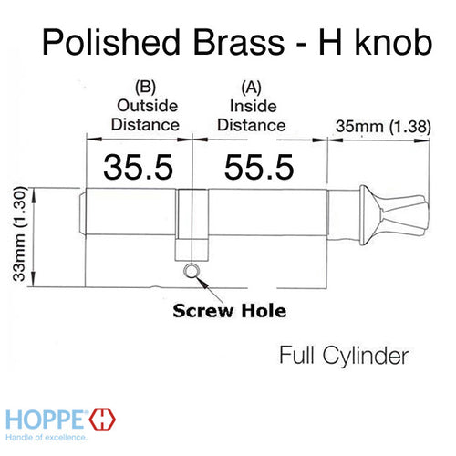 Discontinued CES 55.5T/ 35.5, 360 Euro profile cylinder  H--Knob - Brass - Discontinued CES 55.5T/ 35.5, 360 Euro profile cylinder  H--Knob - Brass