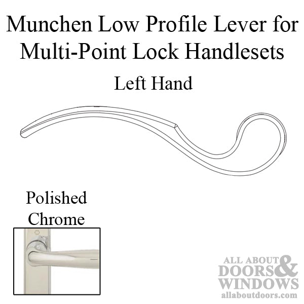 Munchen Low-Profile Lever Handle for Left Handed Multipoint Lock Handlesets - Polished Chrome - Munchen Low-Profile Lever Handle for Left Handed Multipoint Lock Handlesets - Polished Chrome