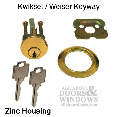 Rim Cylinder, 5 pin Diecast Kwikset / Weiser - Satin Brass