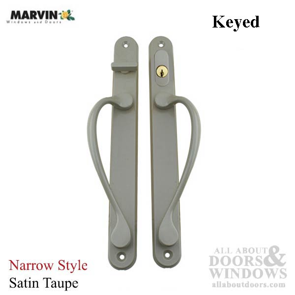 Marvin Narrow Traditional, Keyed Sliding Patio Door Handle - Satin Taupe - Marvin Narrow Traditional, Keyed Sliding Patio Door Handle - Satin Taupe